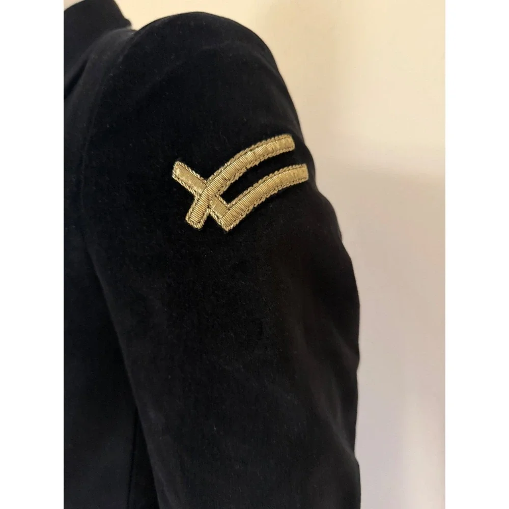 William Rast Mens Black Velvet‎ Blazer Jacket Gold Logo Sleeve Two Button Size S